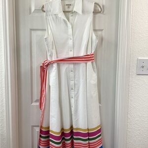 Boden White Dress with Multicolor Stripes